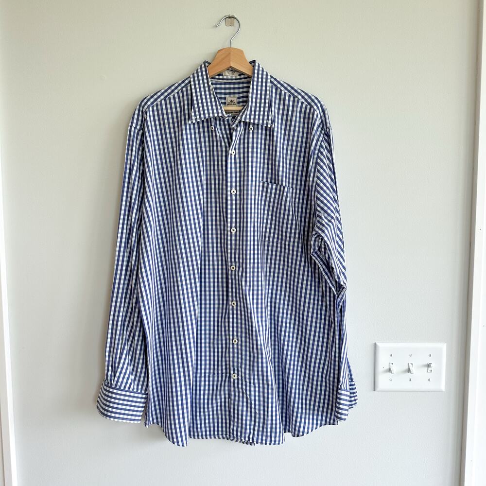 Peter Millar Weekender Finish Gingham Long Sleeve Button Up Shirt Blue XL